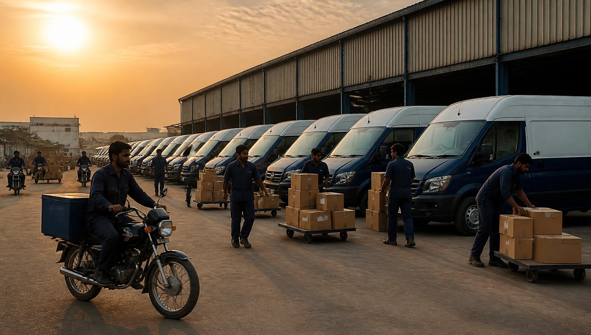 Eagle Express delivery fleet loading parcels at the Karachi distribution hub